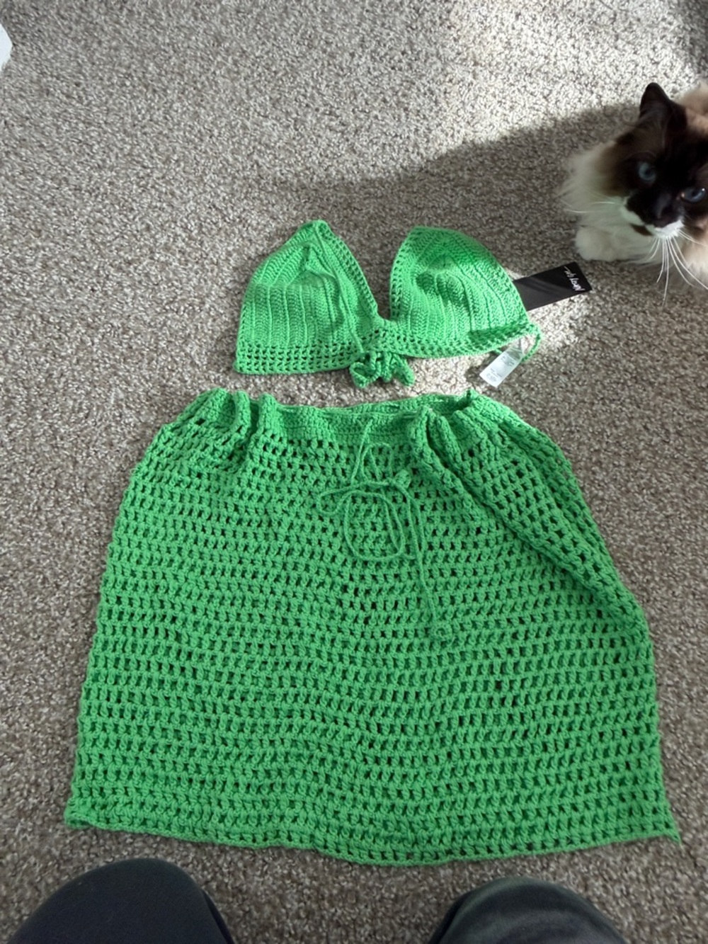 Handmade Green Crochet Bikini Top and Skirt Set
